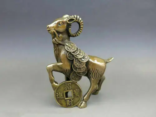 Китайский латунный медный Фен Шуй богатство Юань Бао деньги Коза овца статуя
