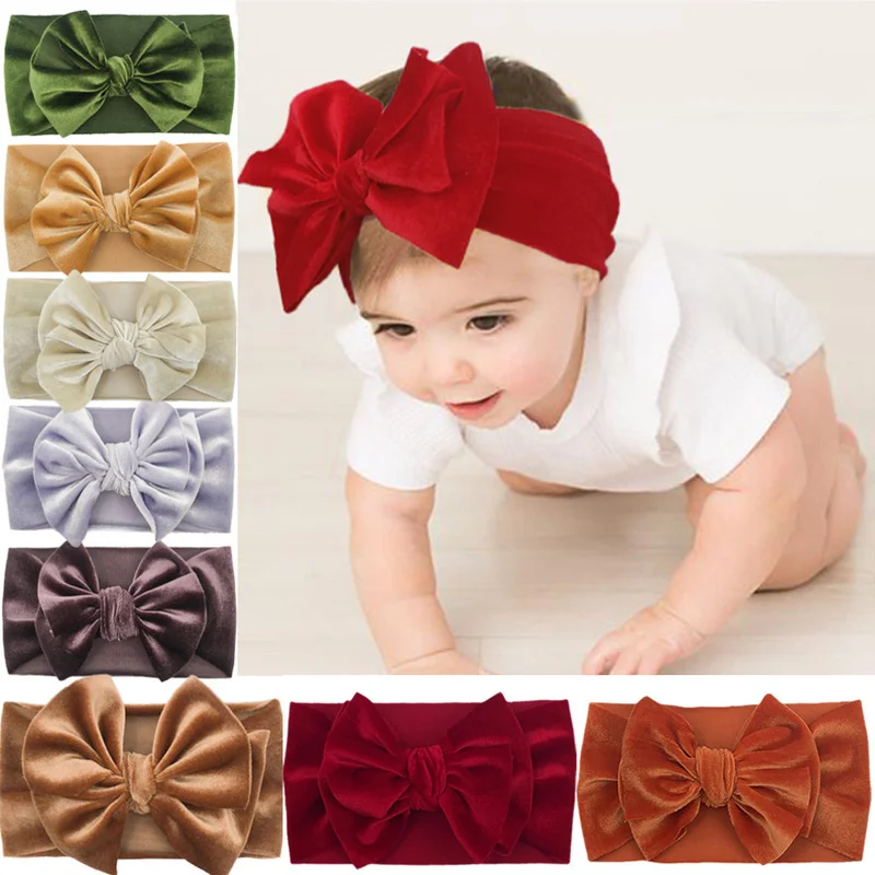 

Newborn Children's Hair Accessories Gold Velvet Headband Double Bow Baby Headband Baby Headband Turban Knot Head Wrap Head Wear
