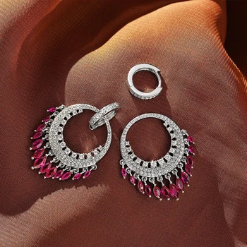 Bohemia Marquise Cut Sapphire - Created Moissanite Gemstone Dangle Earrings 4