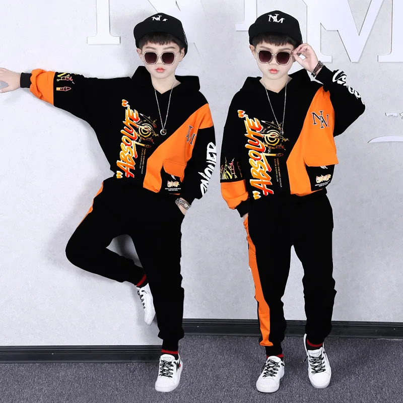

2021 Children's Sports Suit Cartoon Letter Printed Cotton Hoodie Set 2 Pieces Running Sportswear Boys Long Sleeve Autumn