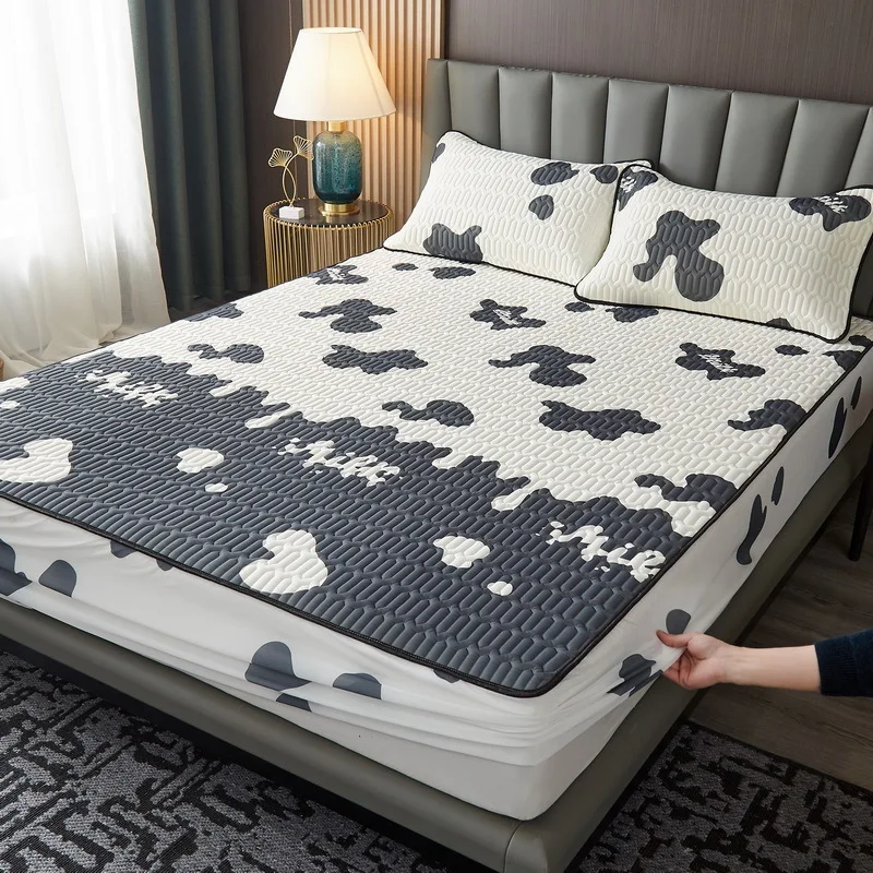 

Cool Viscose Fiber Fitted Bed Sheet with Pillowcase Summer Skin-friendly Comfortable Bed Mat Soft Bed Protective Cover