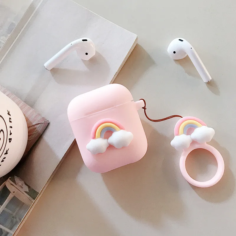 3D милый чехол для наушников Airpods мягкий силиконовый Радужный защитный Apple 1 2 Earpods |
