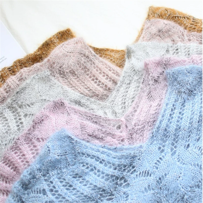 

Hollow Out Loose Knitted Women's Sweaters Bat Sleeve V-Neck Print Pull Female 2020 Autumn Mohair Warm Ladies Pullovers DS8031