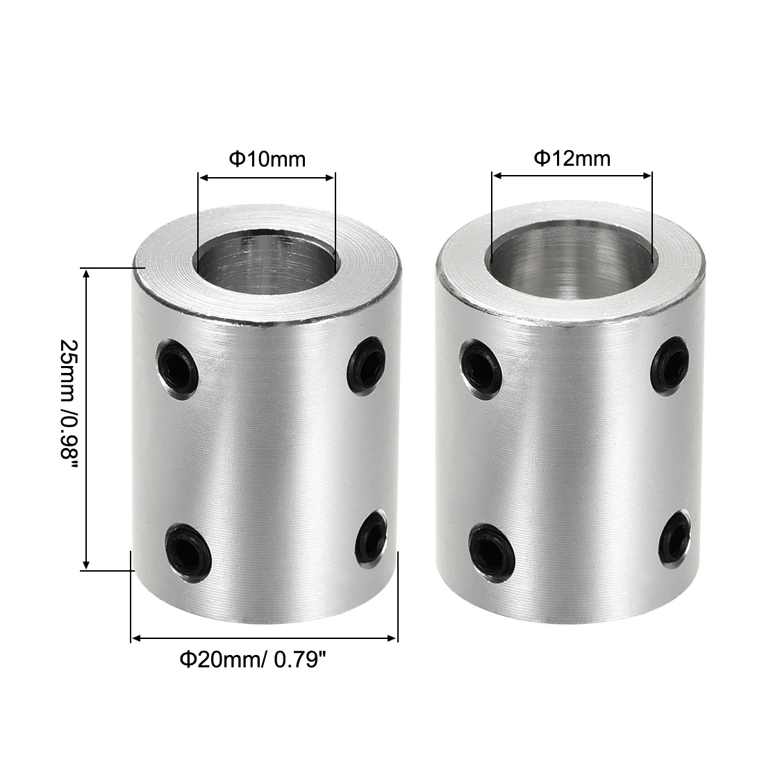 

uxcell 4Pcs 10mm to 12mm Bore Rigid Coupling 25mm Length 20mm Diameter Silver for Model Car, Model Boat, Hardware Mould etc