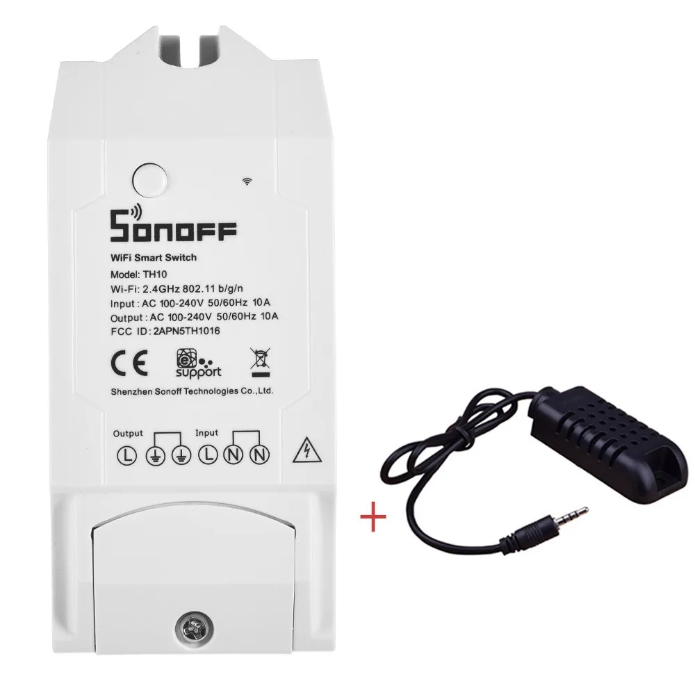 

Смарт-переключатель Sonoff TH10 с Wi-Fi, пульт дистанционного управления, датчик температуры и влажности для смартфона, для умного дома