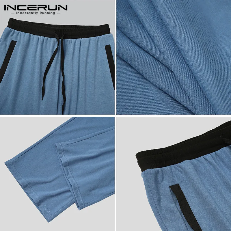 

2021 Spring Man Comfy Pockets Bottoms Lace Up Pantalones INCERUN Men Patchwork Casual Pants Leisure Drawstring Sweatpants S-5XL