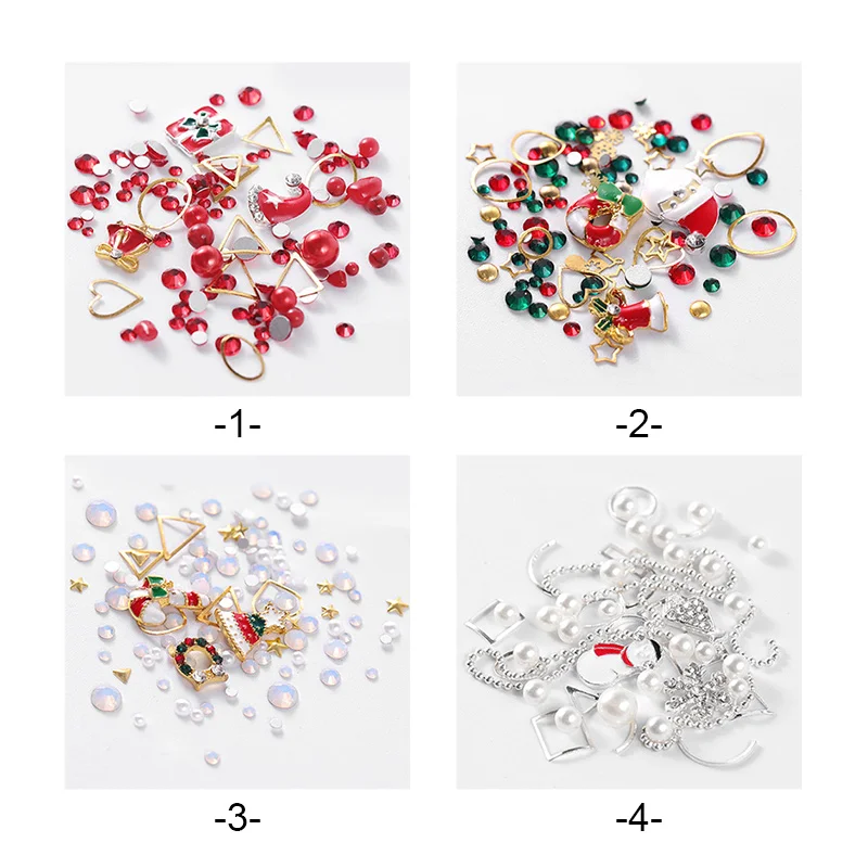 3D Рождественские украшения для дизайна ногтей разноцветные Стразы красного