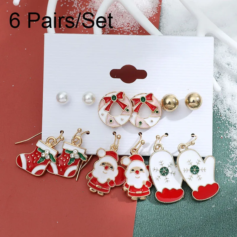 

Trendy 6pcs Christmas Elements Heart Star Dangle Earrings Set with Ear Cuff Gold Color Women Gift Jewelry 2022 New Year
