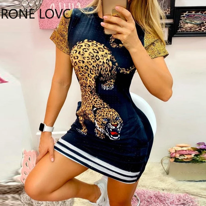 Женское Повседневное платье с коротким рукавом и принтом тигра летнее