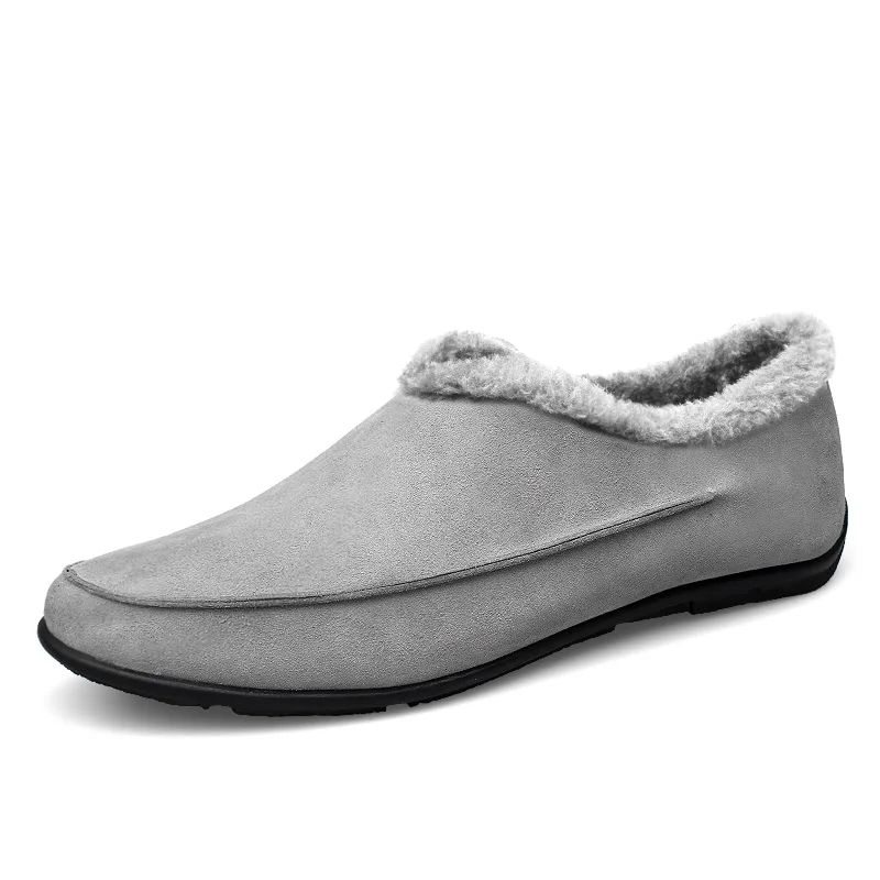 

Suede Leather Loafers Fur Casual Comfort Men's Shoes Light Breathable Moccasins Driving Shoes Soft Keep Warm Footwear Big Size