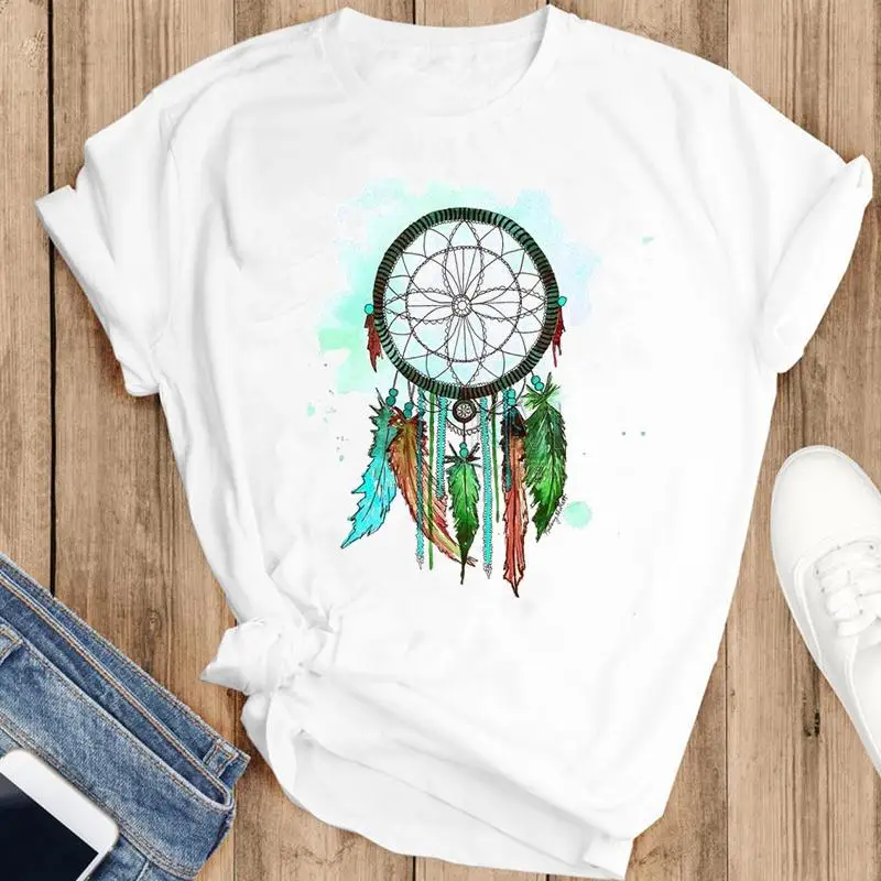 

Женские топы с рисунком акварелью и перьями, женские модные футболки с принтом, одежда с коротким рукавом и мультяшным принтом, футболка