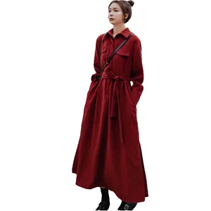 Women's Clothing Retro Women Dress 2021 New Large Size Solid Color Temperament Fashion Corduroy Waist Winter Women's Dress NBH46 10 item image