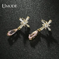 umode water drop cubic zirconia earrings for elegant women bridal wedding jewelry party cross earring gift ue0723