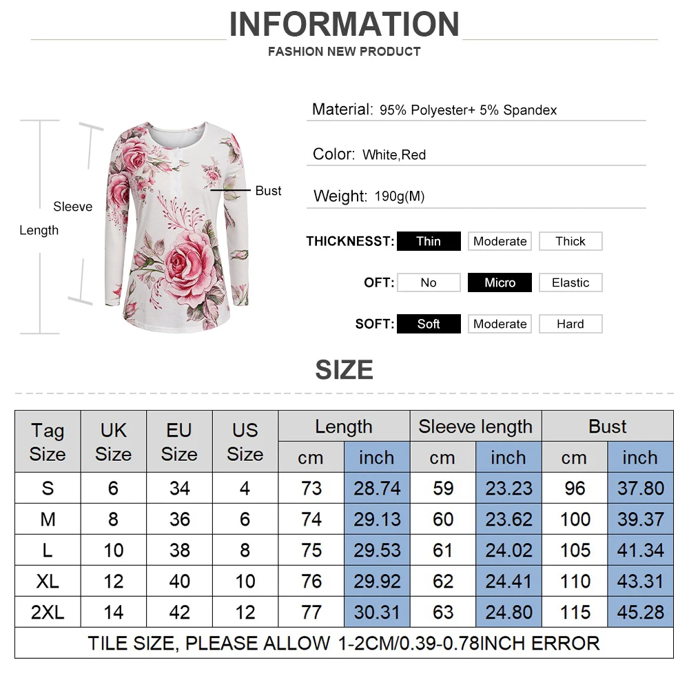 

Women Button Long Sleeve T Shirt Floral Print Round Neck Spring Autumn Tops Loose Casual Pullover Ladies Female Shirts 2021 D30