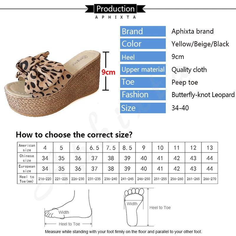 Aphixta замшевые леопардовые туфли на танкетке 9 см с бантом женские шлепанцы