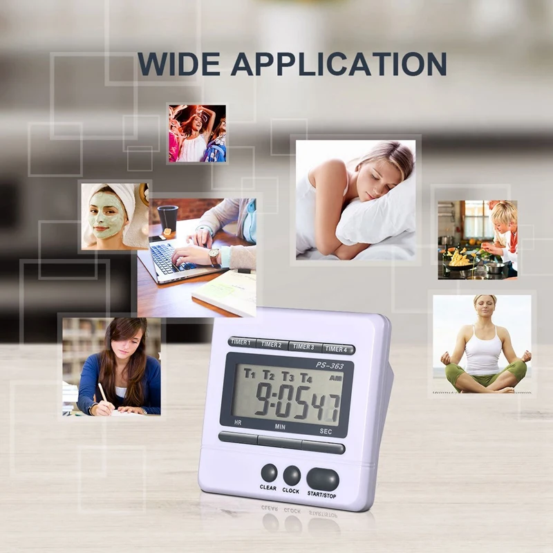 Цифровой таймер обратного отсчета 4 канала отсчет вверх вниз кухня приготовления