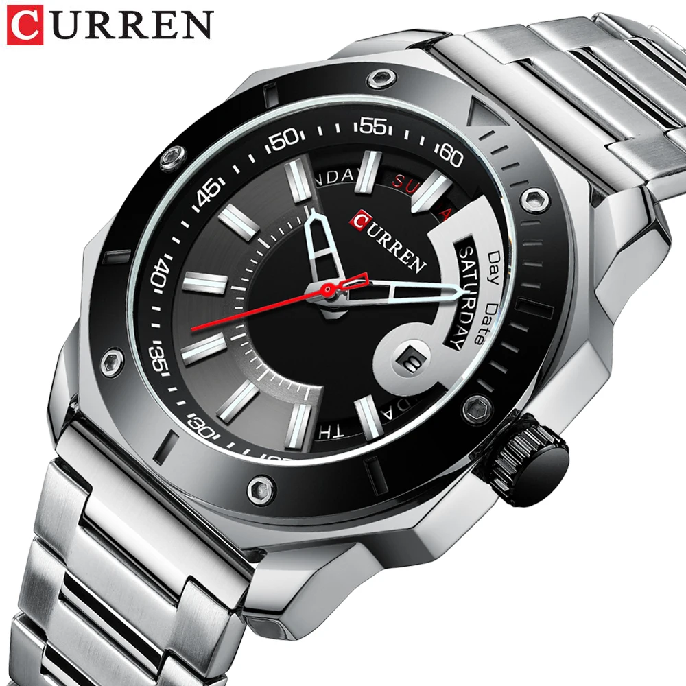

CURREN Fashion Stainless Steel Men Quartz Wristwatch Original Luxury Business Watches with Date Week reloj hombre