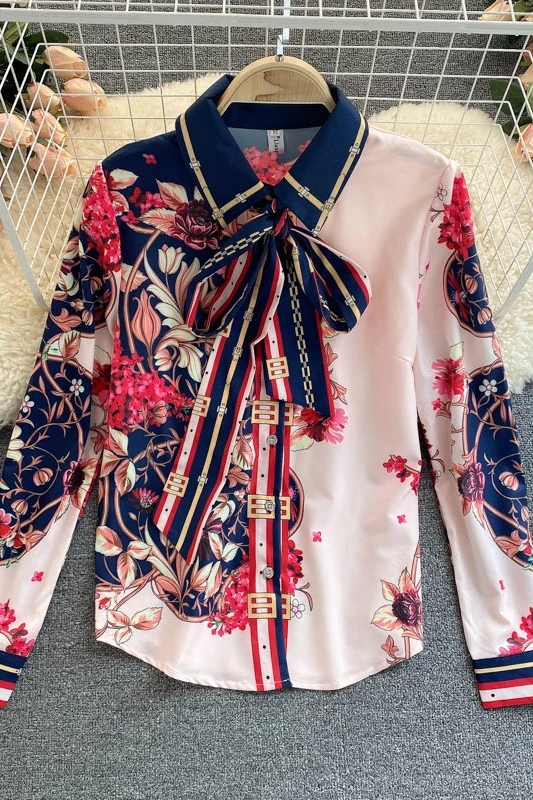 

European station 2021 early spring new lady shirt female design sense niche printing long-sleeved versatile temperament