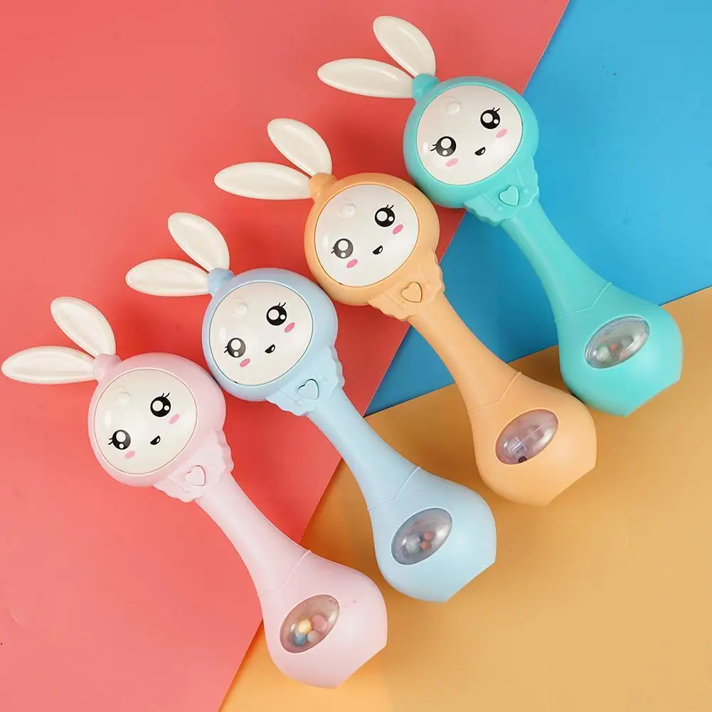 

Infant Teether Rattle Toy Musical Flashing Food-grade Early Toys Silicone Educational Rabbit Handbells Cute For 0-12M Toys U3T9