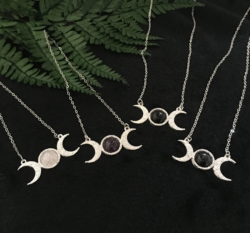 Посеребренное ожерелье с тройной луной женская Ведьма богиня Геката Тройная