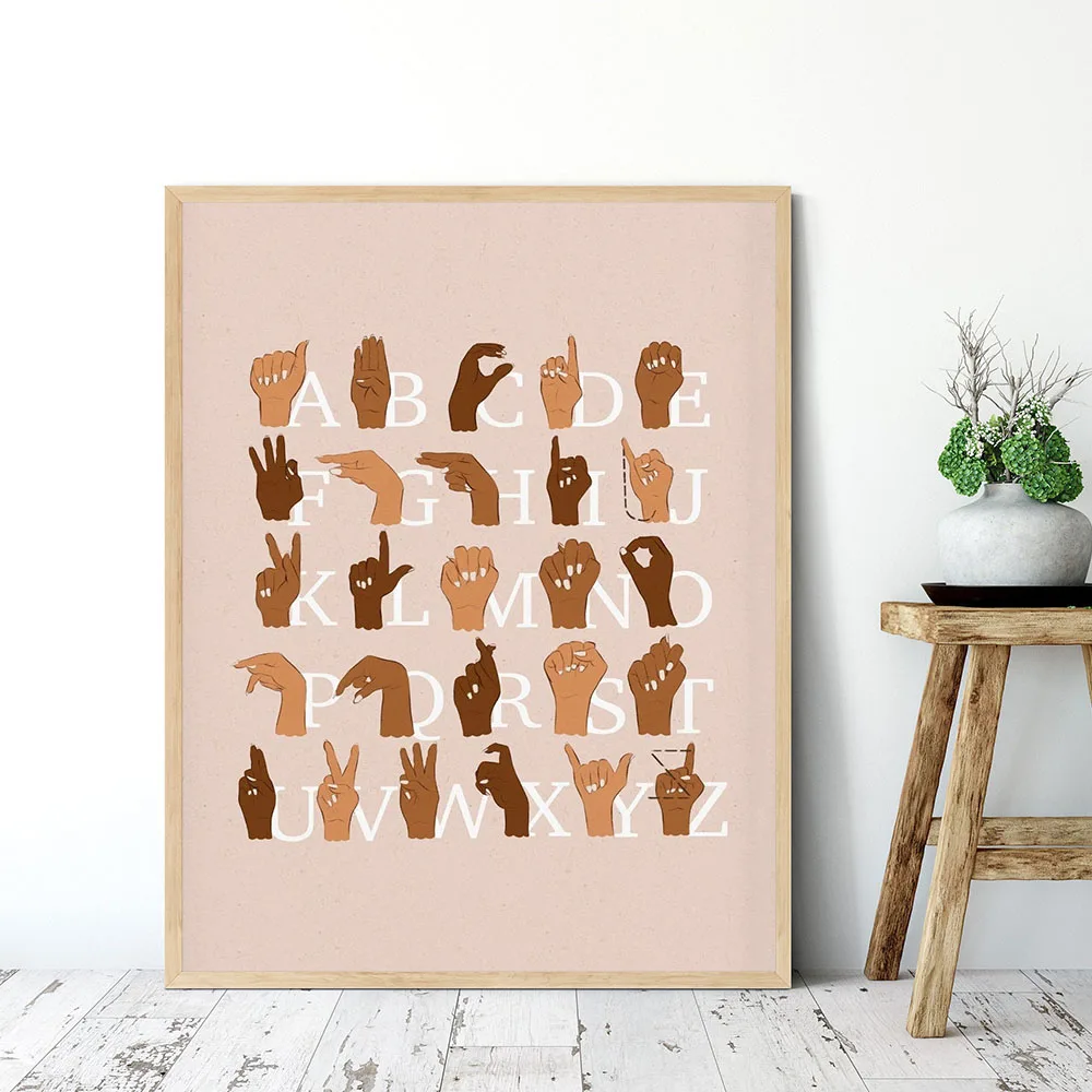 American Sign Language Nordic Poster Alphabet Canvas Painting Wall Art Picture ABC Prints Kids Room Nursery Decor | Дом и сад