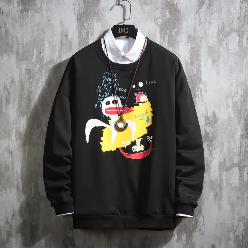 

2021 Spring And Autumn New Youth Pop Graffiti Print Loose Sweatshirt Fashion Casual Round Neck Wild Pullover White / Black /grey