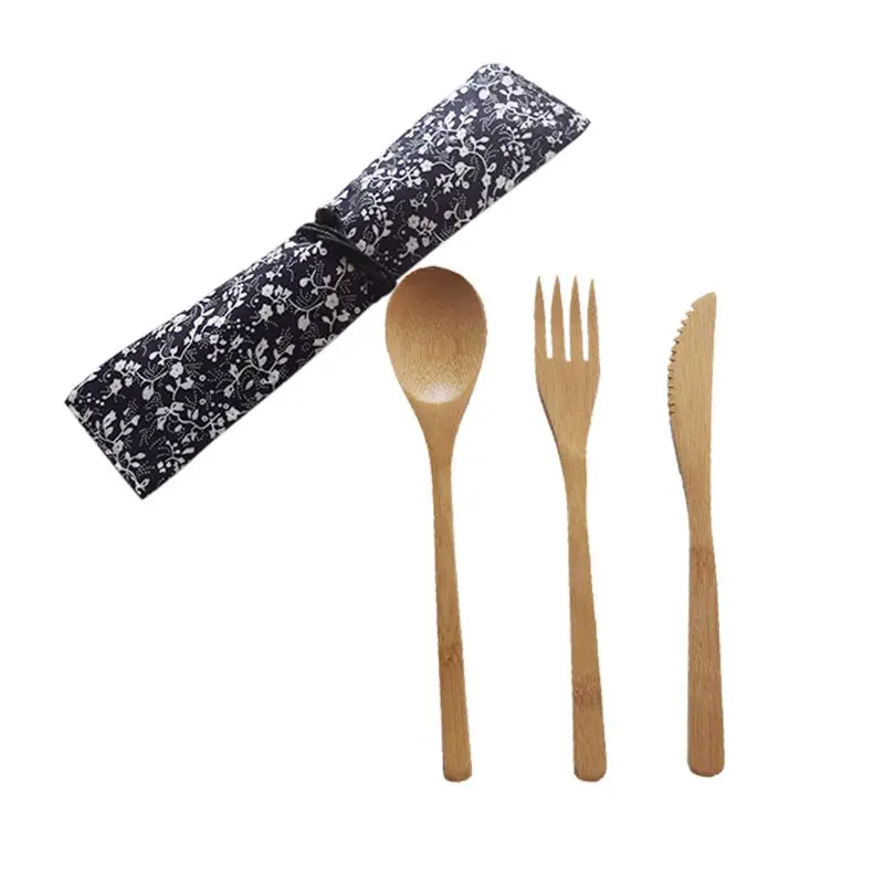 Набор столовых приборов из бамбука портативный деревянный набор нож вилка ложка
