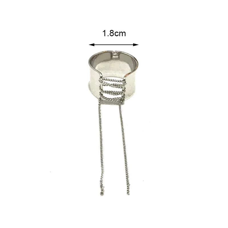 

Unique Design Metallic Strap Chain Wide Rings for Women Silver Color Metal Long Chain Knotted Charm Ring Statement Jewelry Gift
