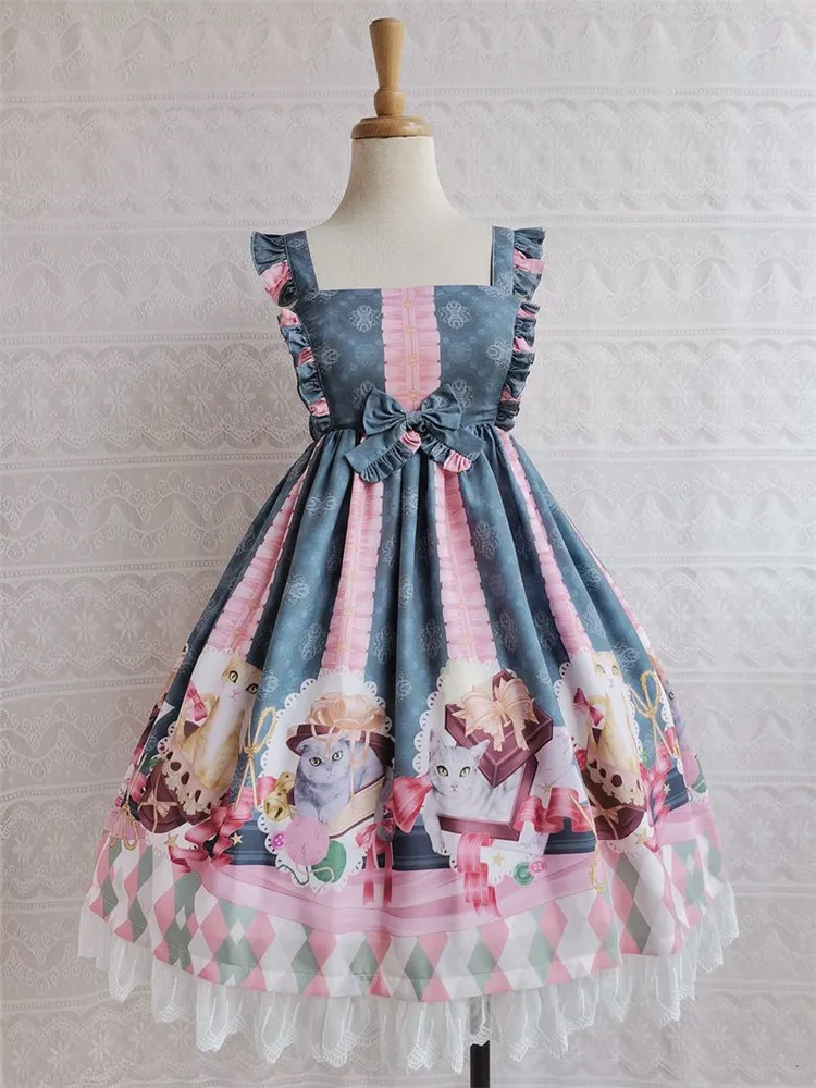 

Chocolate Cat Pleated Bow Lolita JSK Dress