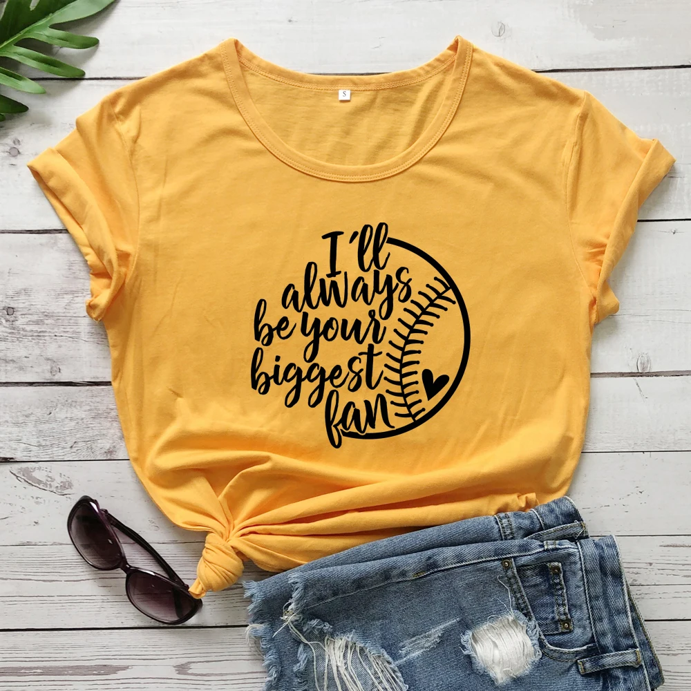 yellow-black text Футболка с принтом Бейсбольного мяча «I'll Always Be Your Big Fan», забавные летние футболки с рисунком Tumblr, подарок на день игры для мамы и фаната - Цвет: yellow-black text