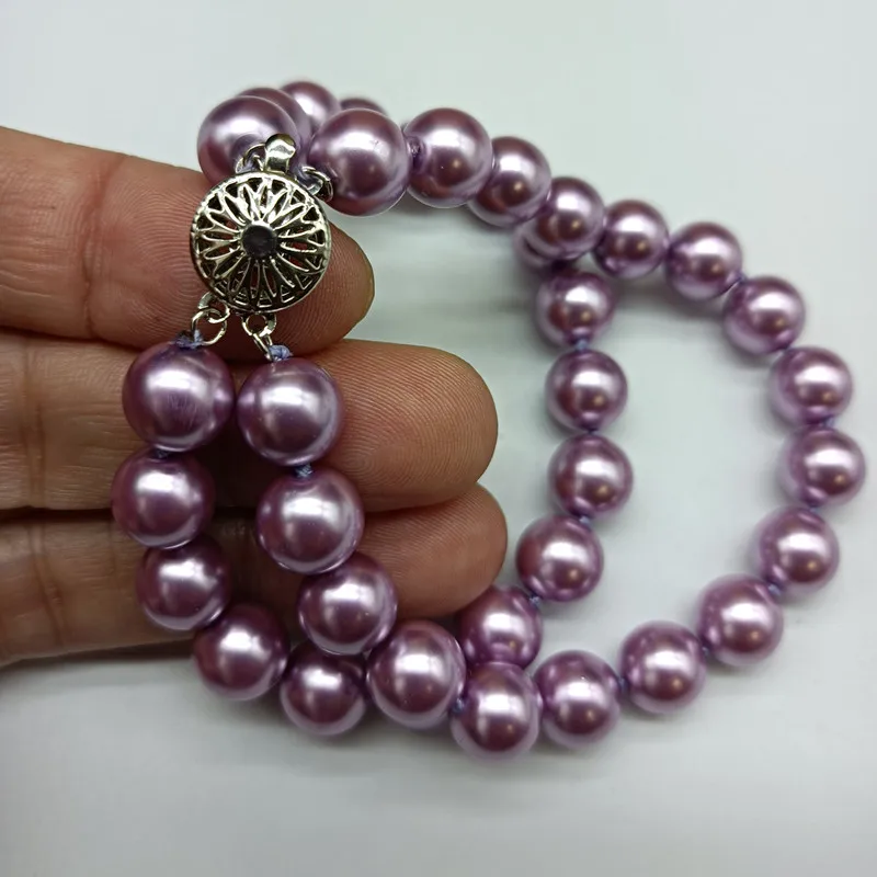 Изысканный 2 ряда разноцветный 10 мм жемчужный Круглый бисер модный браслет 7 5