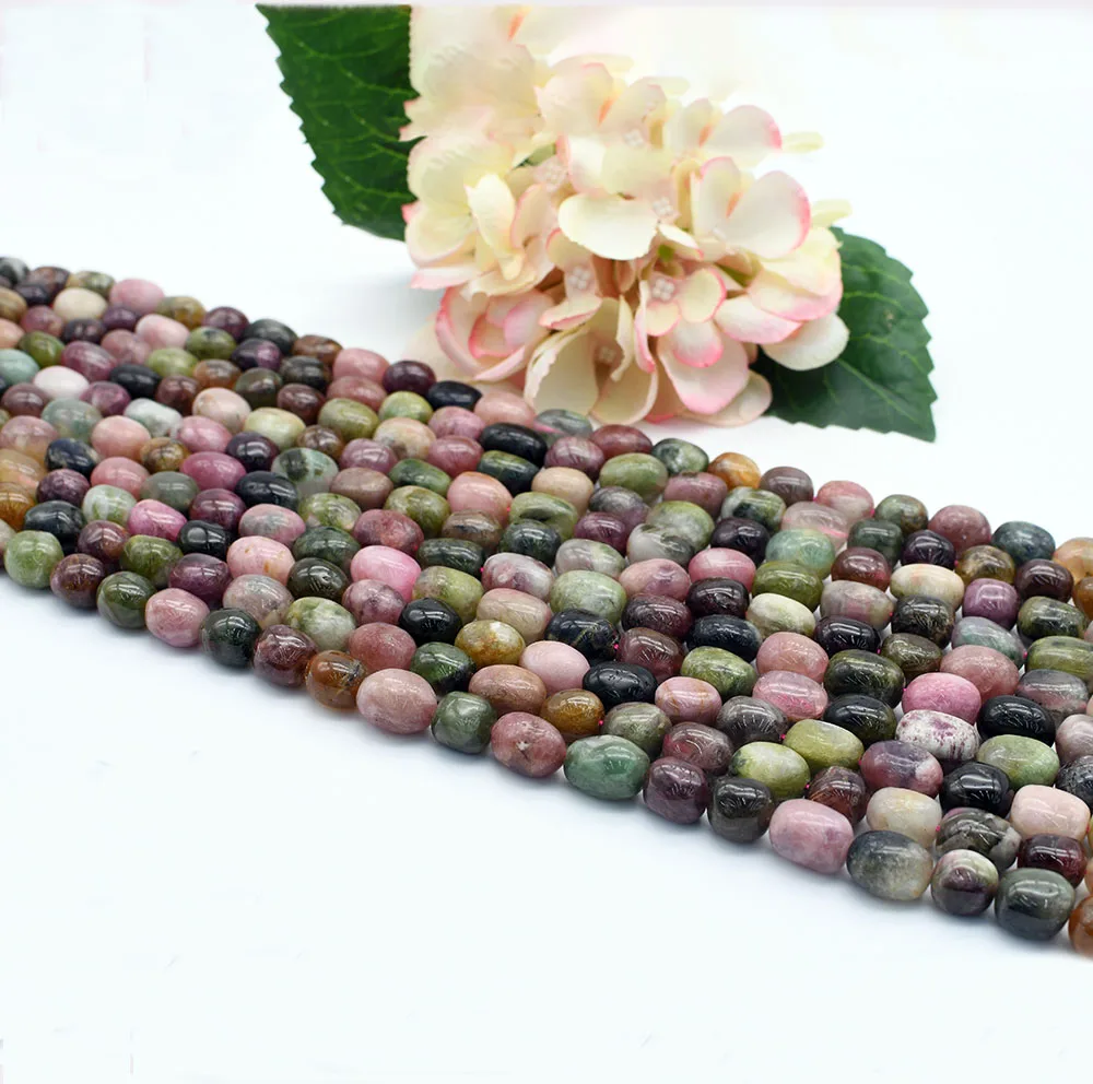 12x14mm Natural Smooth Colorfull Tourmaline Oval stone beads For DIY Bracelet Necklace Jewelry Making Strand 15