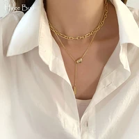 huge bud punk chain necklace for women girl stainless steel choker gothic multilayer pendant necklaces jewelry party accessories