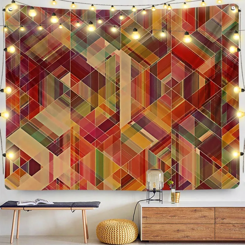 

Color Geometric Decor Psychedelic Tapestry Wall Hanging Paper Plaid Abstrac Farmhouse Christmas Wholesale Hot Sale New product
