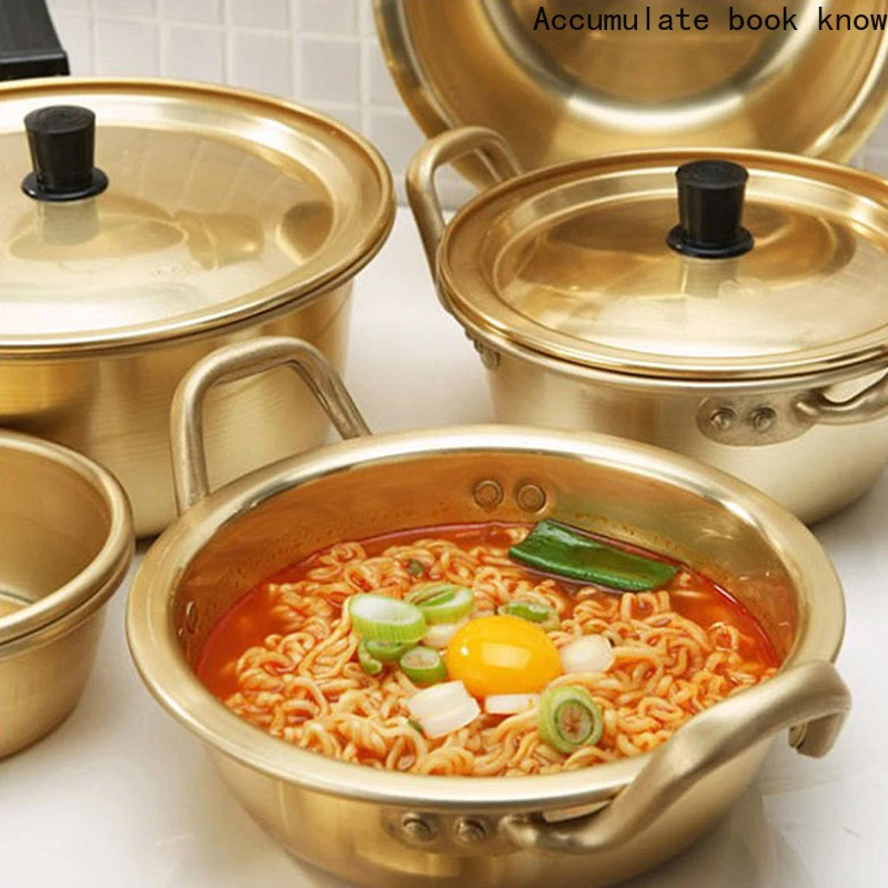 

New Golden Noodle Pot Korean Ramen Noodles Pot Aluminum Soup Pot With Lid Noodles Milk Egg Soup Kitchen Tools Cooking Pot Fast