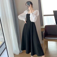 womens new autumn dress a line skirt casual sweet fashion style retro french puff sleeve square neck waist slimming dresses