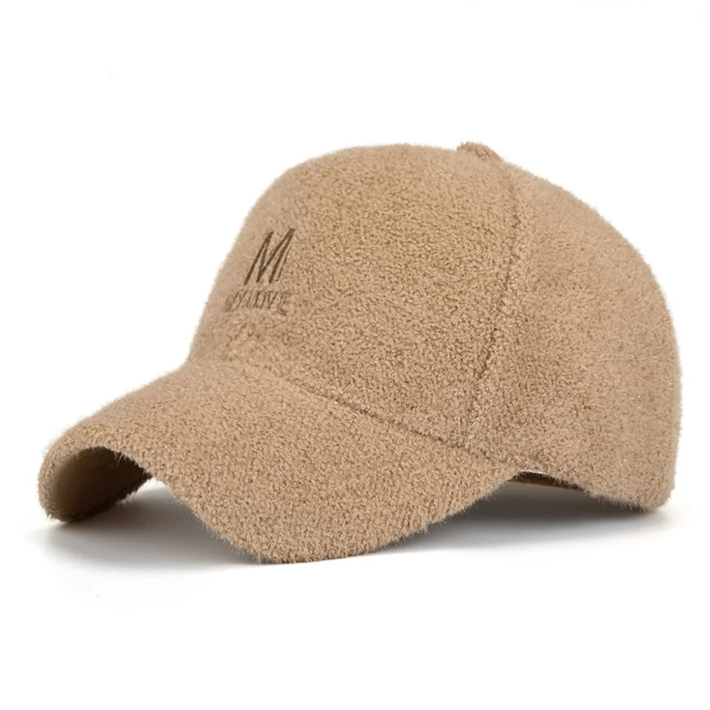 

2022 Autumn Winter Women Cap Thick Warm Baseball Caps For Men Fashion Simple Versatile Khaki Beige Lambswool Hat Gorra Hombre