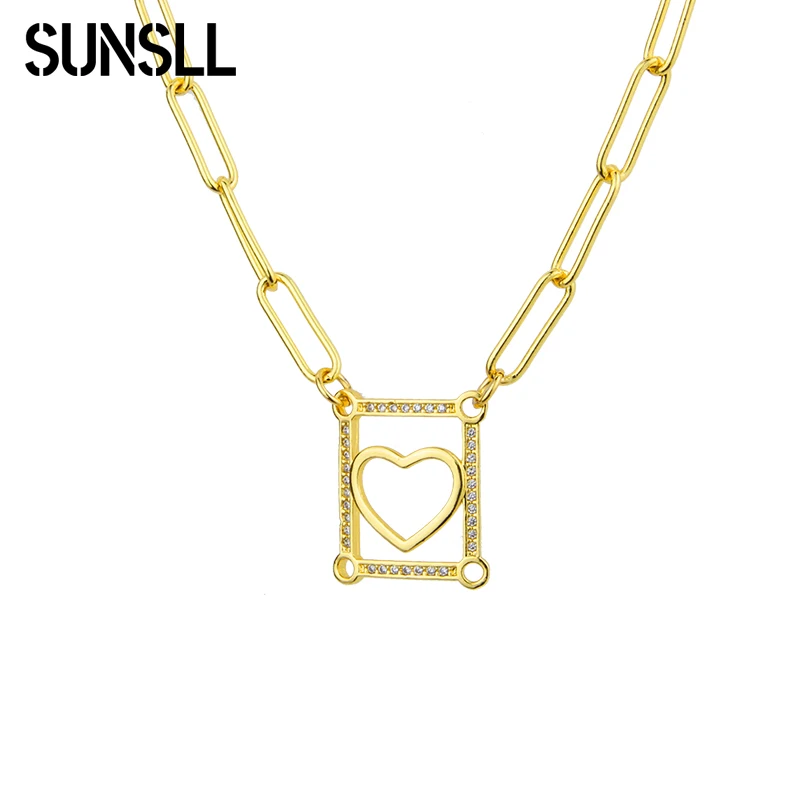 

SUNSLL Gold ColoPaper Clip Chain Love Heart Square Zircon Necklaces for Women Girls Simple Fashion Delicate Jewelry Party Gifts