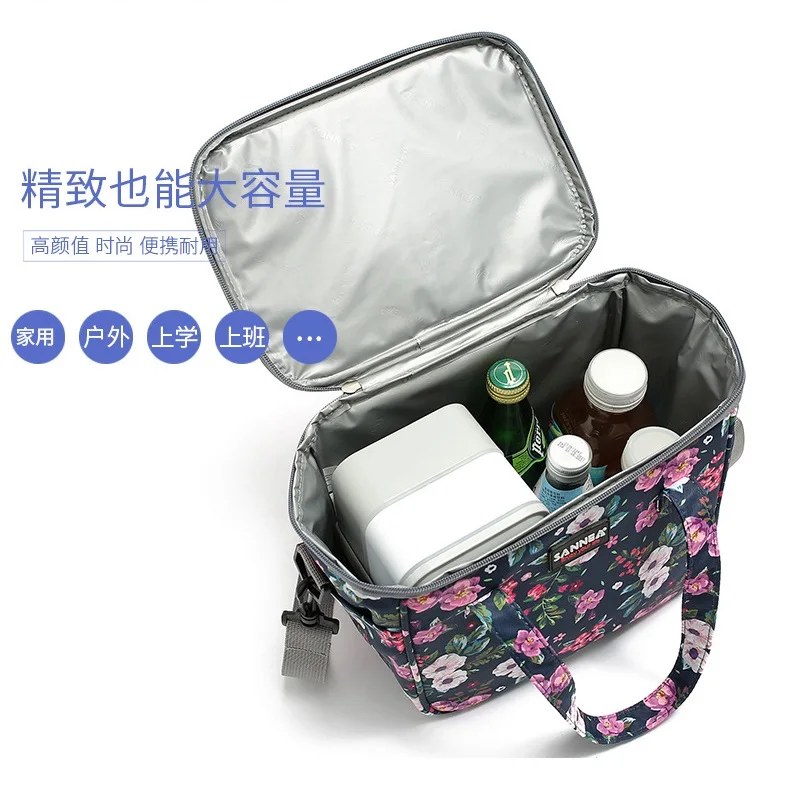 7L Flower Thermal Bag Oxford Waterproof Beach Cooler Camping Ice Bottle Food Lunch Box Thermo Insulated Bag images - 6