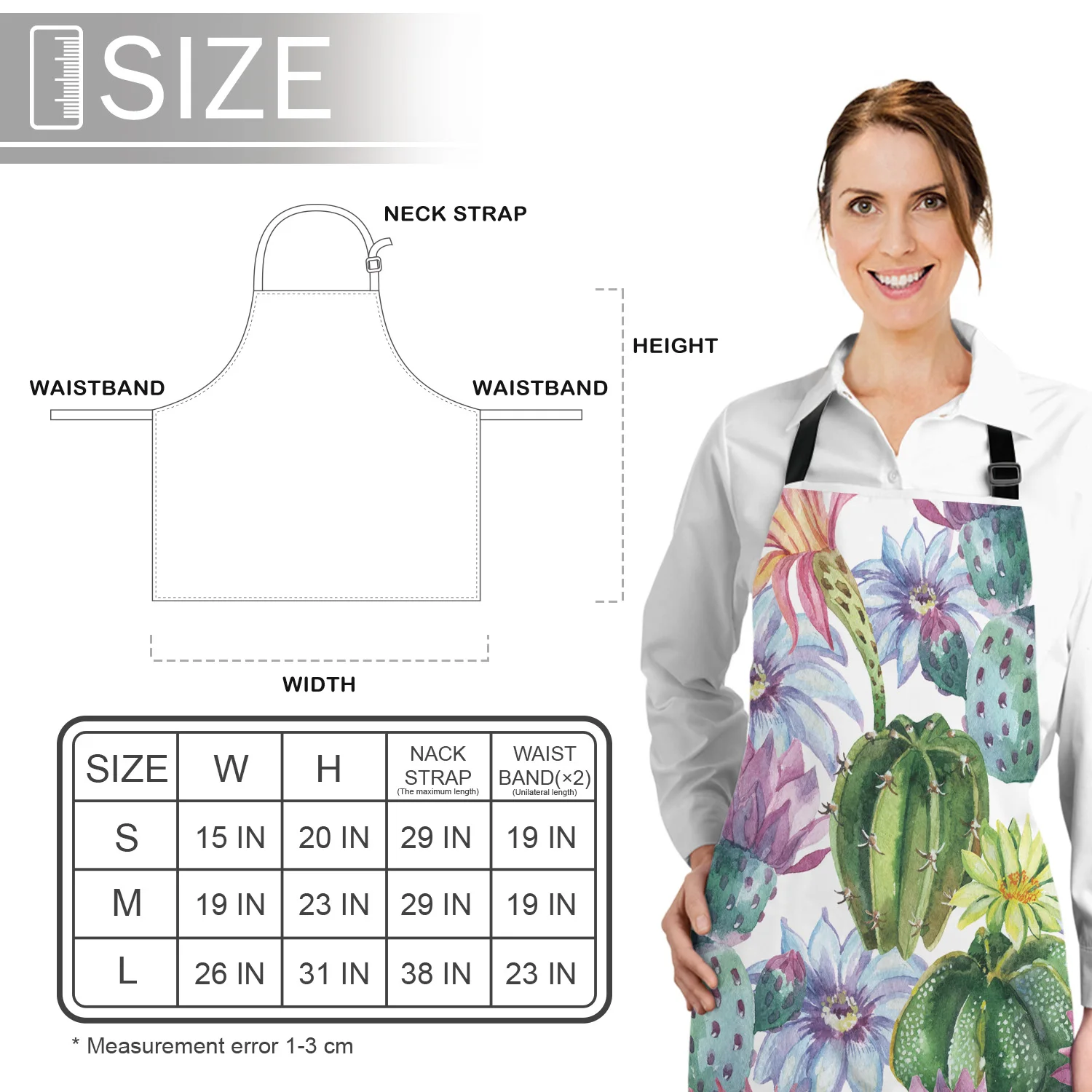 

Kitchen Apron Watercolor Cactus Flowers Adjustable BBQ Bib Canvas Aprons For Women Cooking Baking Restaurant Kids Apron Pinafore
