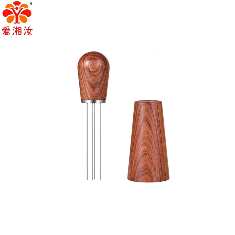 

Free Shipping The Base Type Stainless Steel Coffee Machine Solid Wood Handle Needle Type Coffee Powder Distributor Presentation