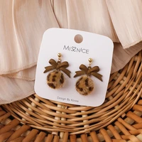 missnice new fashion brown bowknot leopard ball drop earrings sweety lovely style cute pendientes accessories party gifts