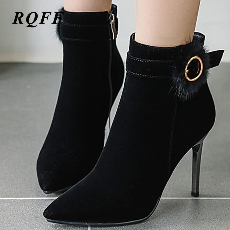 Новые Зимние ботильоны женские пикантные модные туфли на очень высоком тонком