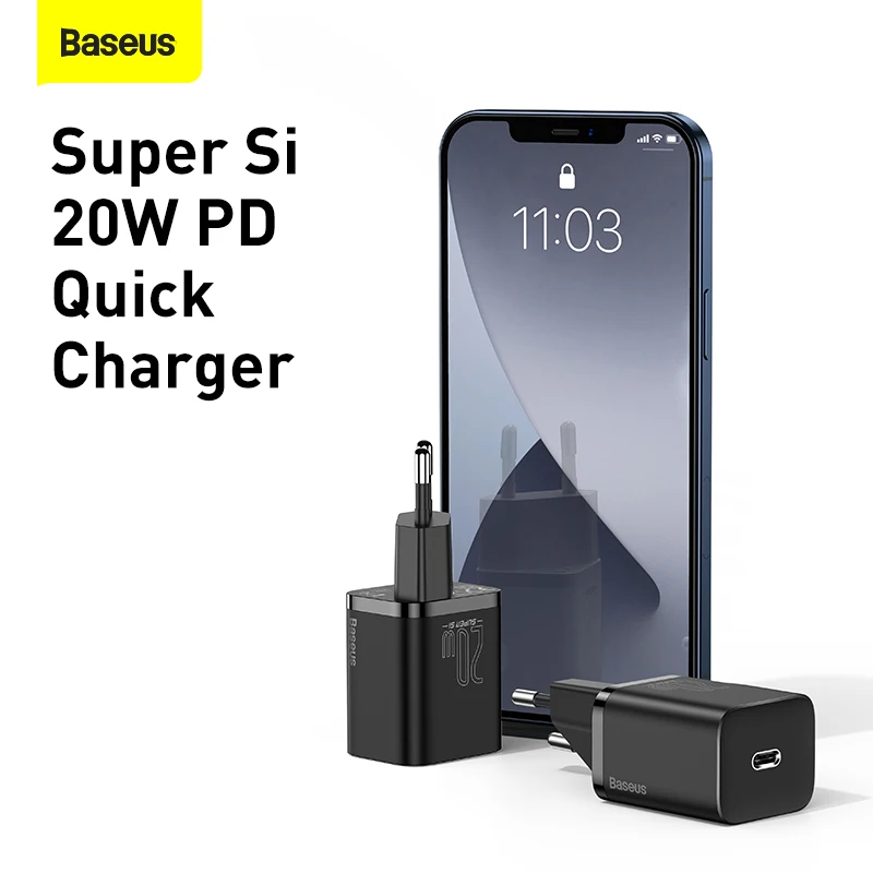 Baseus-cargador USB tipo C para m&oacute;vil, dispositivo de carga r&aacute;pida QC3.0, compatible con iPhone 12 Pro Max, 20W, PD Super Si-4