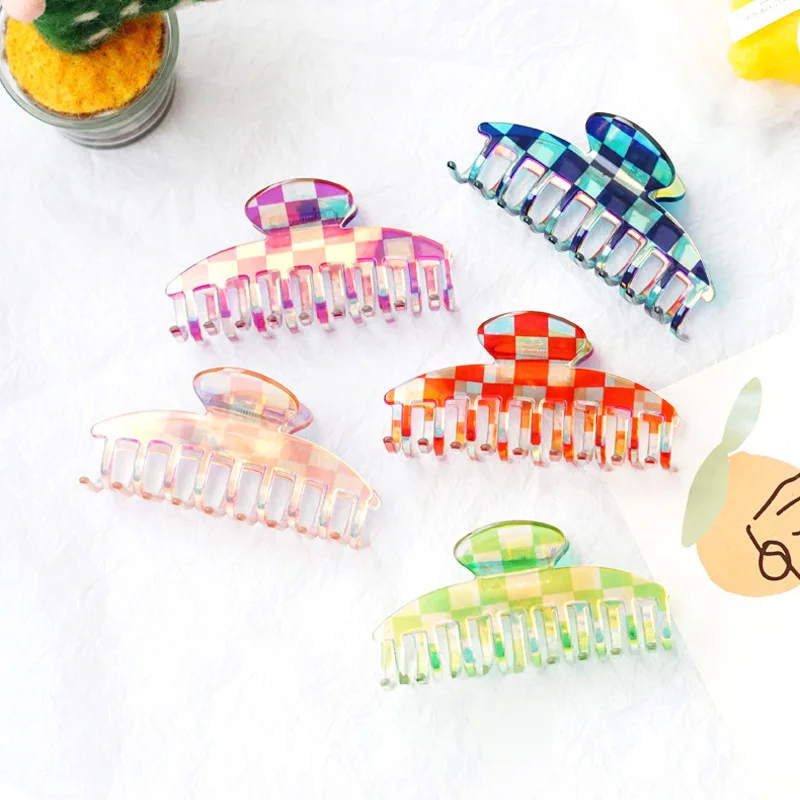 

PAV Checkerboard Hair Claw Clips Women Girls Geometrc Lattice Crab Barrettes Ponytail Holder Hair Clamps Hair Accessories