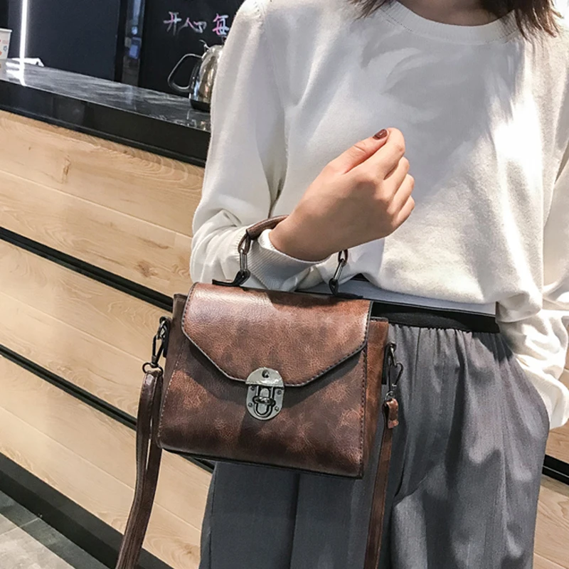 2021 Vintage PU Leather Female Top-handle Bags Small Quare Crossbody Women Handbag Casual Shoulder Bag Lady High Quality Flap