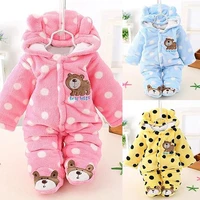 newborn baby winter warm button hooded romper cartoon bear jumpsuits outwear