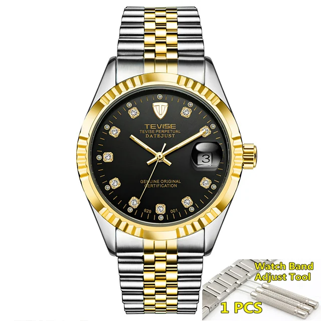 1 silver gold blk Tevise автоматические механические часы, спортивные роскошные Брендовые мужские часы, деловые наручные часы, мужские часы, Relogio Masculino - Цвет: 1 silver gold blk