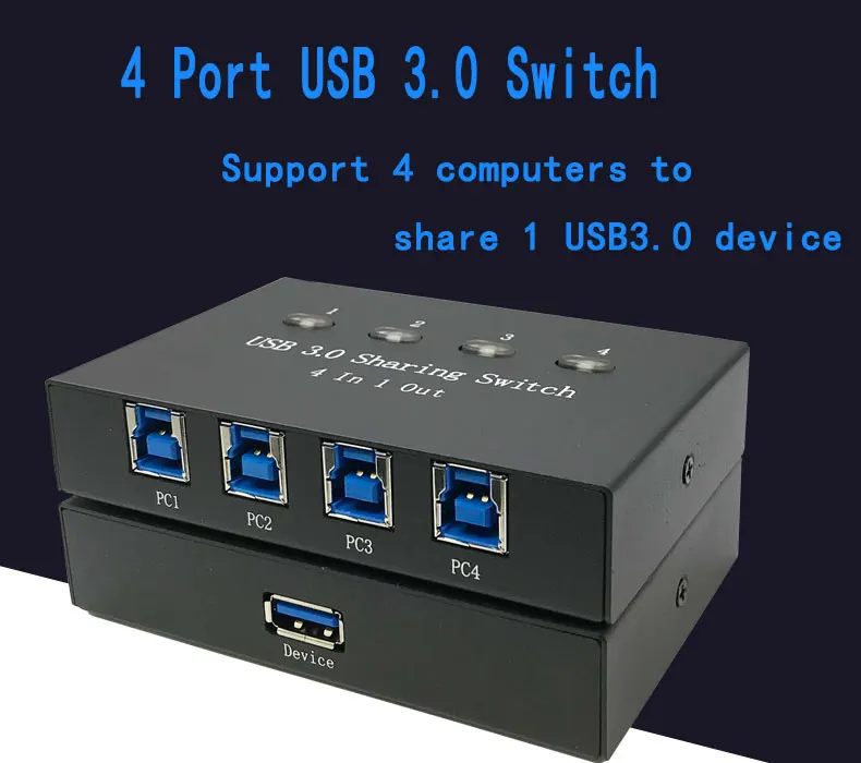 IT-well USB 3,0 распределительный переключатель KVM коммутатор адаптер коробка 4 компьютера общий доступ 1 USB устройство концентратор для мыши Клавиатура Сканер Принтер