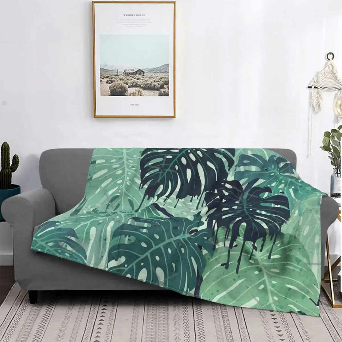 

Monstera-colcha de muselina a cuadros para cama, manta de playa con forro polar, color verde